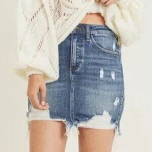 RISEN Los Angeles Distressed Denim Mini Skirt Raw Hem Womens Size M